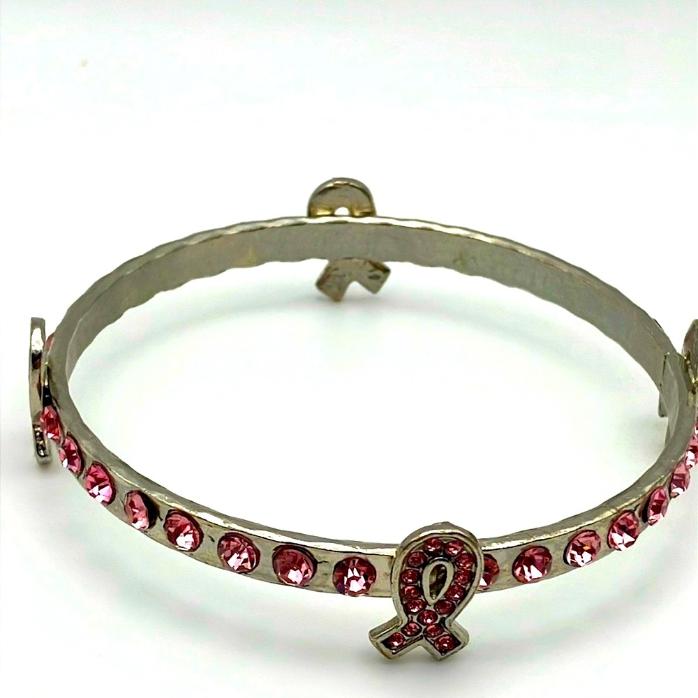 Breast Cancer Awareness Silver and Pink Ribbon Bracelet: 2/$20